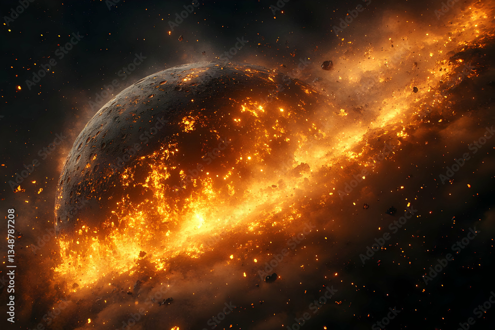 Poster exploding planet in space
