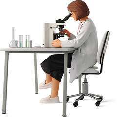 3D Woman scientist with microscope
