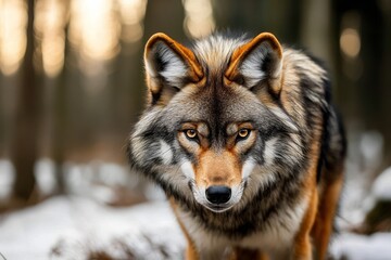 Obraz premium Eurasian wolf gazing directly at the camera