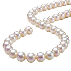 A strand of lustrous pearls elegantly displayed against a stark black background in a close up shot transparent background