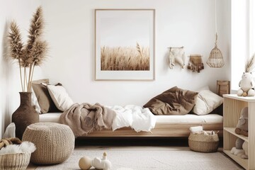 Kid-friendly decor highlighted by a pampas grass vase.