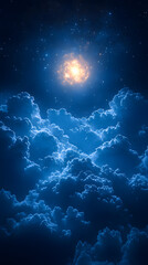 Fototapeta premium A vibrant nebula shines brightly above a sea of clouds at night.