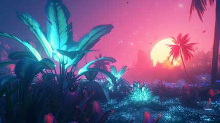 Surreal Magical Forest Mythical Purple Fantasy environment vibrant flora