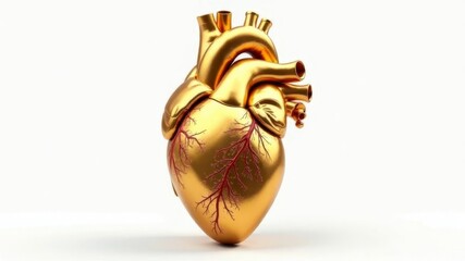 golden anatomical heart on white background