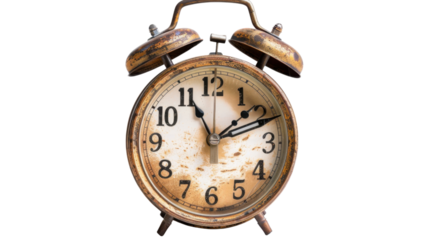 Vintage alarm clock marking midday with transparent background