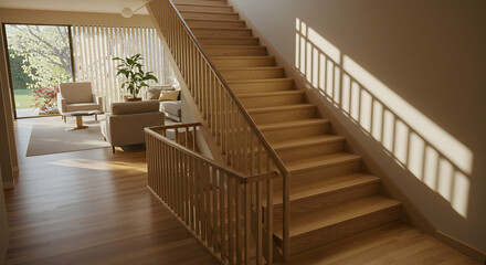 Interior mid-century modern home staircase 