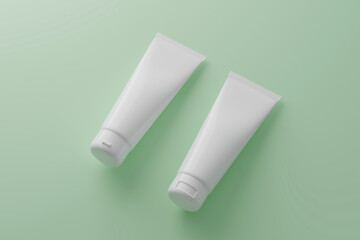 top view of plastic tube container on green background.