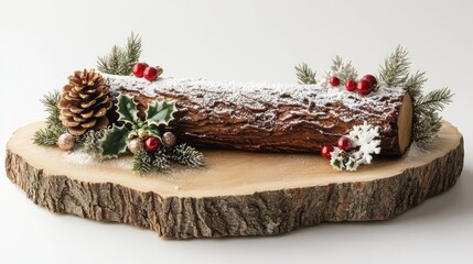 1. **Traditional Christmas Log Cake PNG File on Transparent Background**