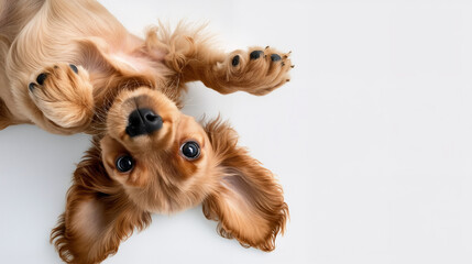 Playful Cocker Spaniel Puppy Lying on Back with Paws in the Air