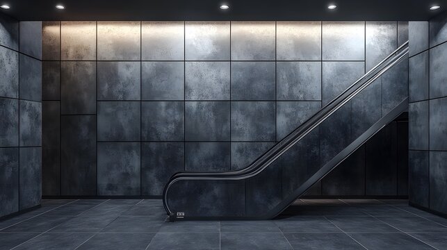 Elegant escalator ascending through a stylish building interior with modern design and sophisticated architecture