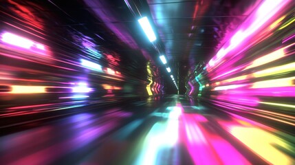 Neon Lightspeed Tunnel: A vibrant journey through a futuristic, glowing corridor. Experience the thrill of motion and light.
