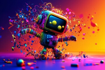 Vibrant robot rhythmically moving to its own tunes.