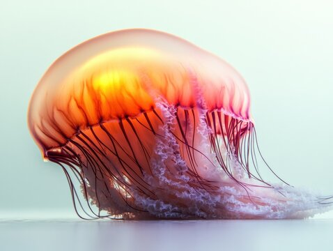 Vibrant jellyfish floating gracefully underwater.