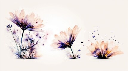 Delicate floral artwork, pastel hues, translucent petals