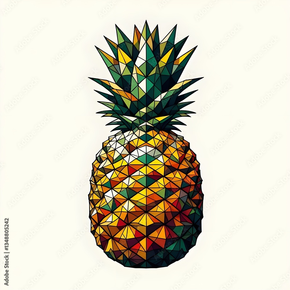 Poster vivid geometric pineapple artwork with colorful triangular patterns blending contemporary design wit