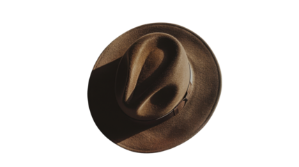 Classic fedora hat isolated on transparent background with dramatic lighting