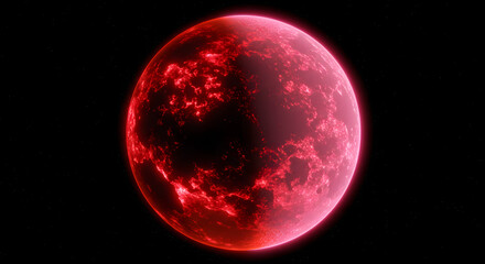 Fototapeta premium Red Planet in Cosmos: The vibrant, glowing sphere of a reddish planet hovers in the vast expanse of space, a symbol of cosmic mystery and otherworldly beauty.