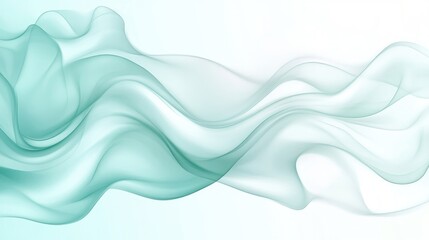 Obraz premium Abstract flowing teal fabric design. Delicate, smooth, and ethereal waves of pastel teal, blending into a soft white background. Intricate, flowing lines create a sense of movement and lightness