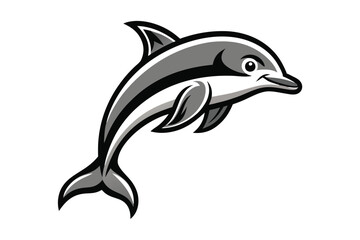 Fototapeta premium Cartoon Dolphin Mascot Aquatic Mammal Character with Smiling Expression and Bold Outline