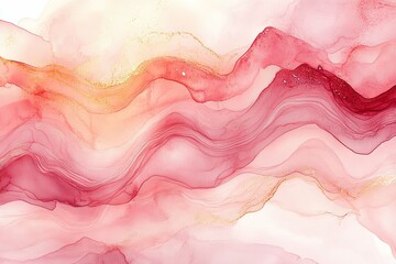 Abstract artwork featuring flowing watercolor layers in pink and red hues