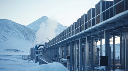 Obraz premium A massive cryptocurrency data center in the Arctic, cooled by natural ice and snow