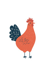 Colorful hen drawing in childish cartoon art