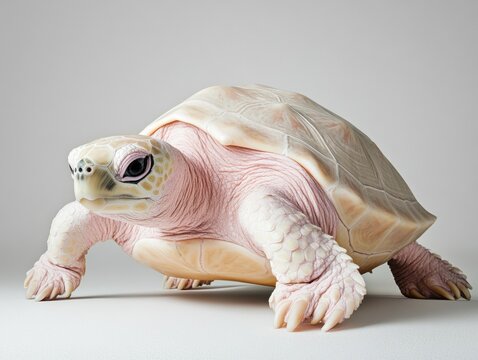 A unique pink turtle posed for photography.