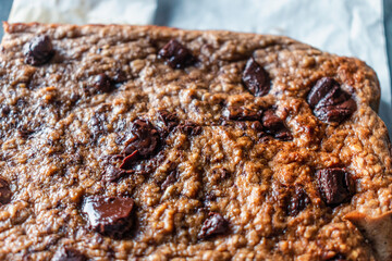 Homemade oatmeal, banana and chocolate cake, healthy snack lots of vitamins and fibers