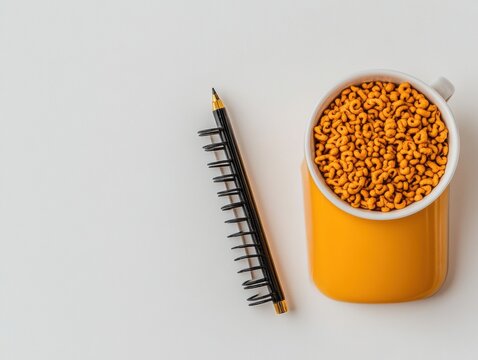 A vibrant mug filled with colorful pasta.