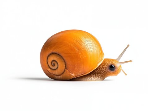 A vibrant orange snail on a white background.