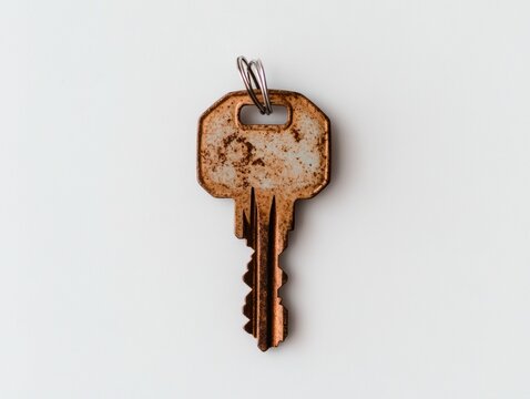 A vintage key with rust and wear features.