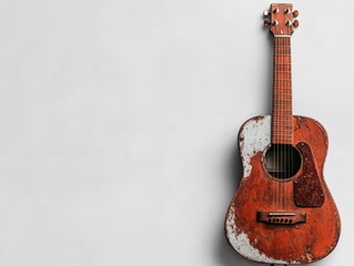 Naklejka premium An old acoustic guitar with rustic charm.