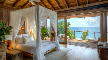 Luxury Modern Bedroom Interior with Futuristic Design, Elegant Furniture, Soft Lighting, Cozy Minimalist Decor, and a Natural Vibe with Tree Accents