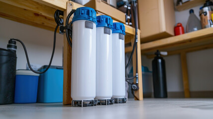 Naklejka premium Water flows through new filtration system, looking clean and efficient and bringing sense of purity and functionality