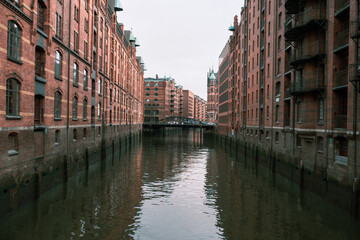 canal view over the water in hamburg Germany