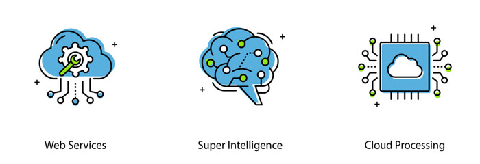 Fototapeta premium Web Service Super Intelligence Cloud Processing Digital Network Technology Vector Icon Set