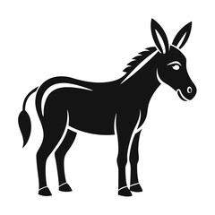 Fototapeta premium Isolated Donkey, Farm Animal Silhouette, Standing Profile, Black & White, Ungulate