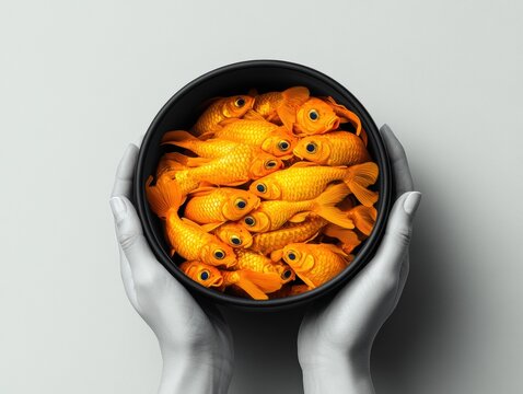 Colorful goldfish swimming in a bowl.