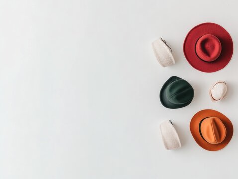 Colorful hats arranged creatively on display.