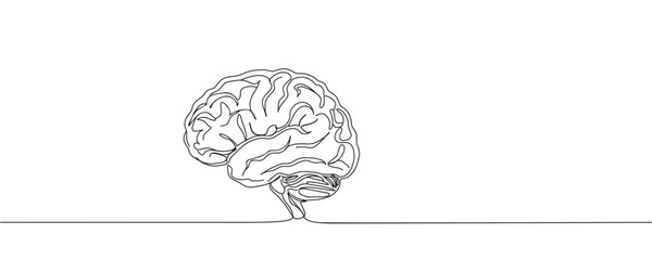 Brain continuous one line drawing. Human brain design in one line style. vector illustration.