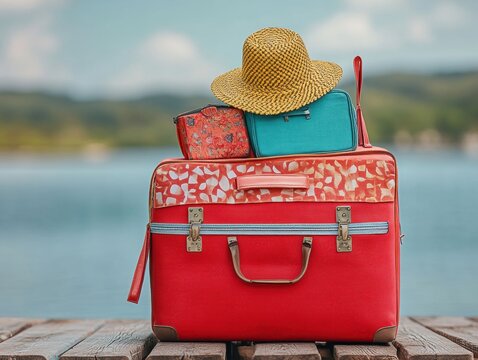 Colorful luggage ready for summer adventure.