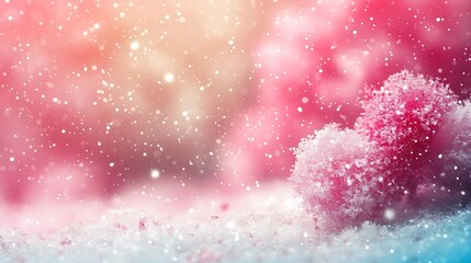 Fototapeta premium Pink heart in snowy winter scene.