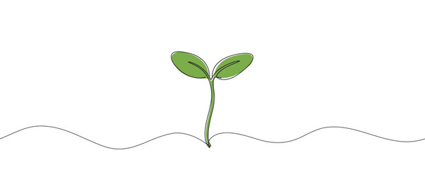 sprout continuous one line drawing. Seeds sprouting in the ground. Growth, seedling, gardening concept one line. Plant growth process Vector illustration.