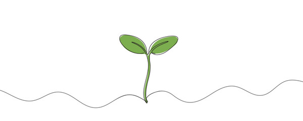 sprout continuous one line drawing. Seeds sprouting in the ground. Growth, seedling, gardening concept one line. Plant growth process Vector illustration.