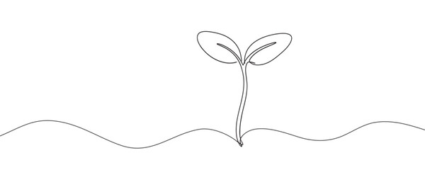 sprout continuous one line drawing. Seeds sprouting in the ground. Growth, seedling, gardening concept one line. Plant growth process Vector illustration.
