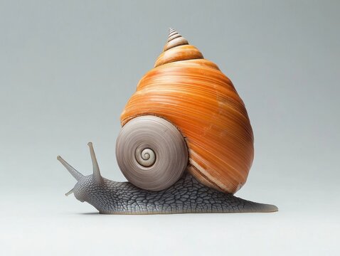 Colorful snail with a spiraled shell on display.