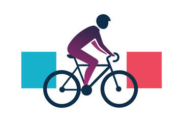 Fototapeta premium Minimalist Bicyclist Art Stylized Gradient Cyclist with Geometric Shapes Around Figure