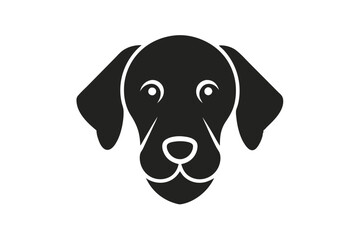 Minimalist Black Dog Head Icon with White Accents, Front View, Isolated on White