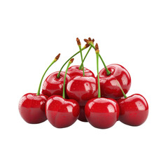 Fresh red cherries with stems on a transparent background. Concept of healthy eating, summer fruits, and natural food.