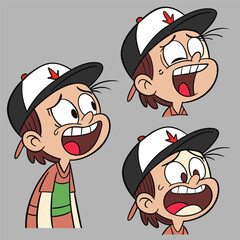 A collection of character expressions showcasing various emotions in a consistent art style.
